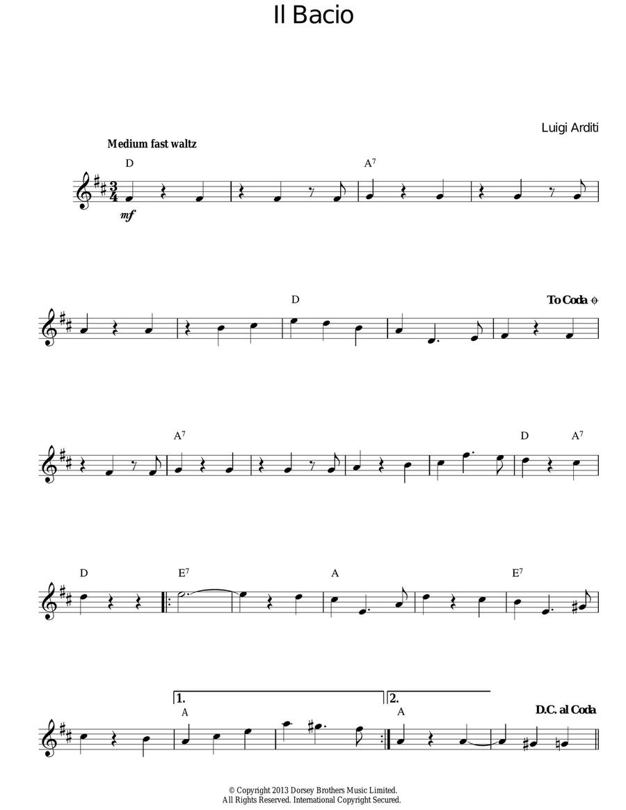 Il Bacio (The Kiss) Piano scores gallery preview page 1