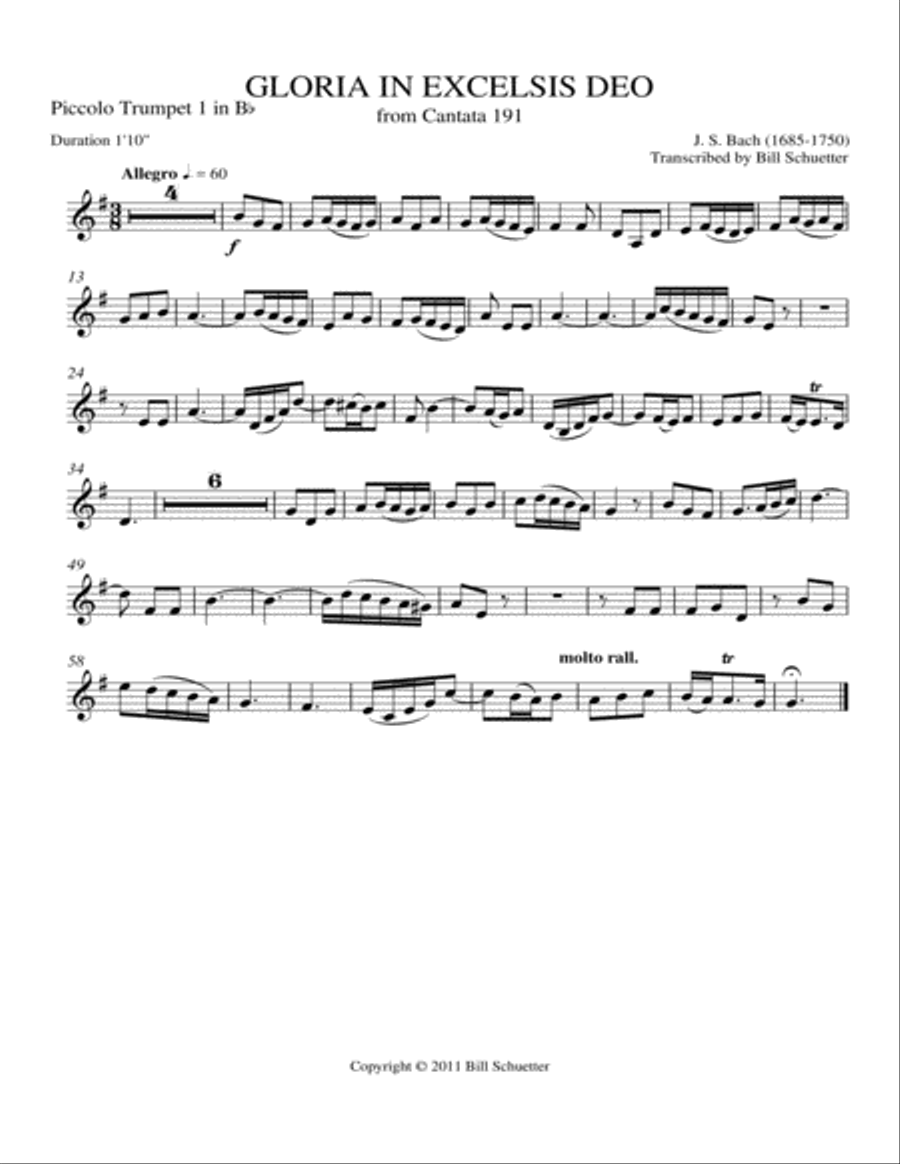 Gloria in Excelsis Deo, Cantata #191 Piccolo Trumpet scores gallery preview page 3