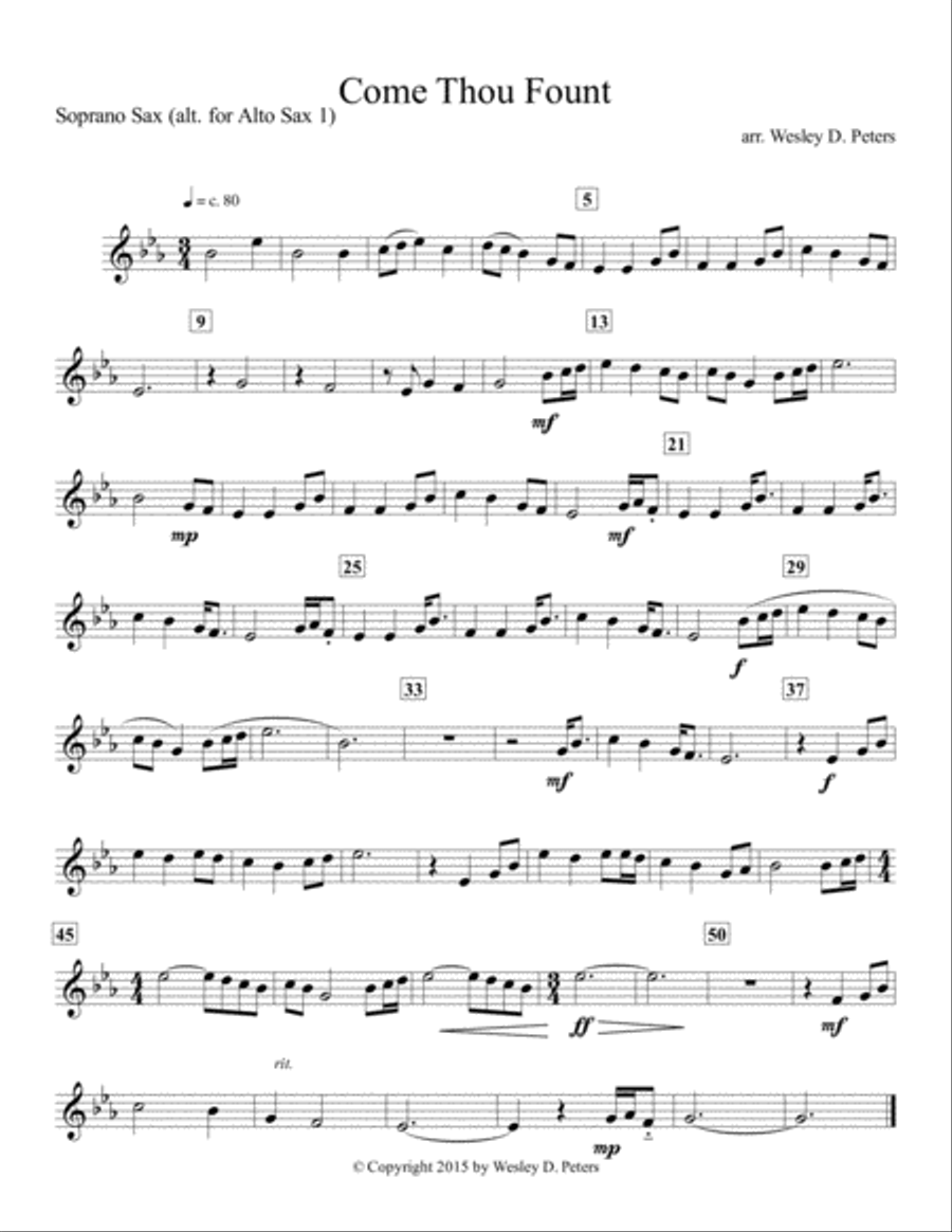 Come Thou Fount of Every Blessing (Sax Quartet) Saxophone Quartet scores gallery preview page 3