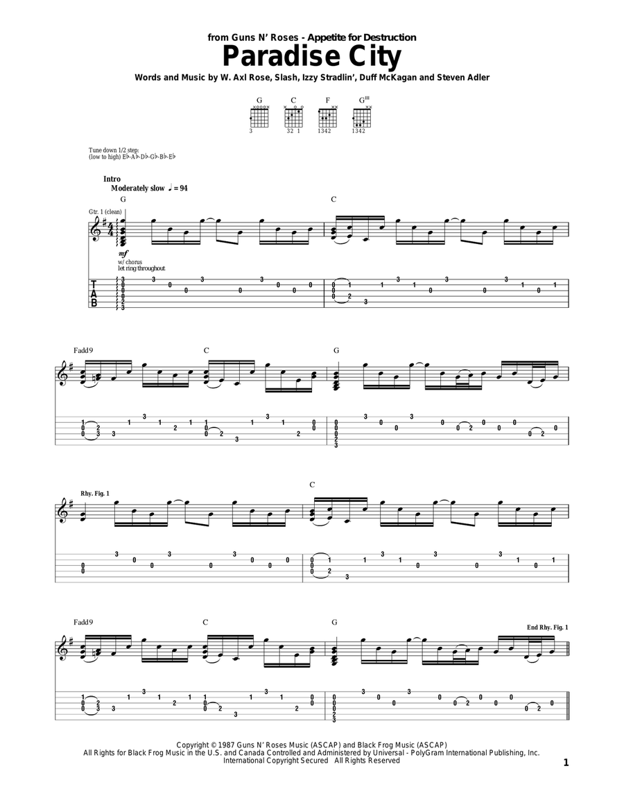 Paradise City Acoustic Guitar scores gallery preview page 1