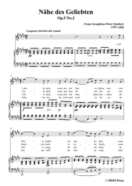 Schubert-Nähe des Geliebten,Op.5 No.2,in E Major,for Voice&Piano image number null
