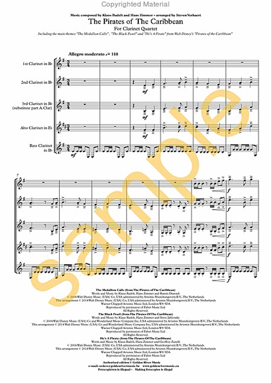 Pirates of the Caribbean Pirates of the Caribbean Clarinet Quartet scores gallery preview page 2