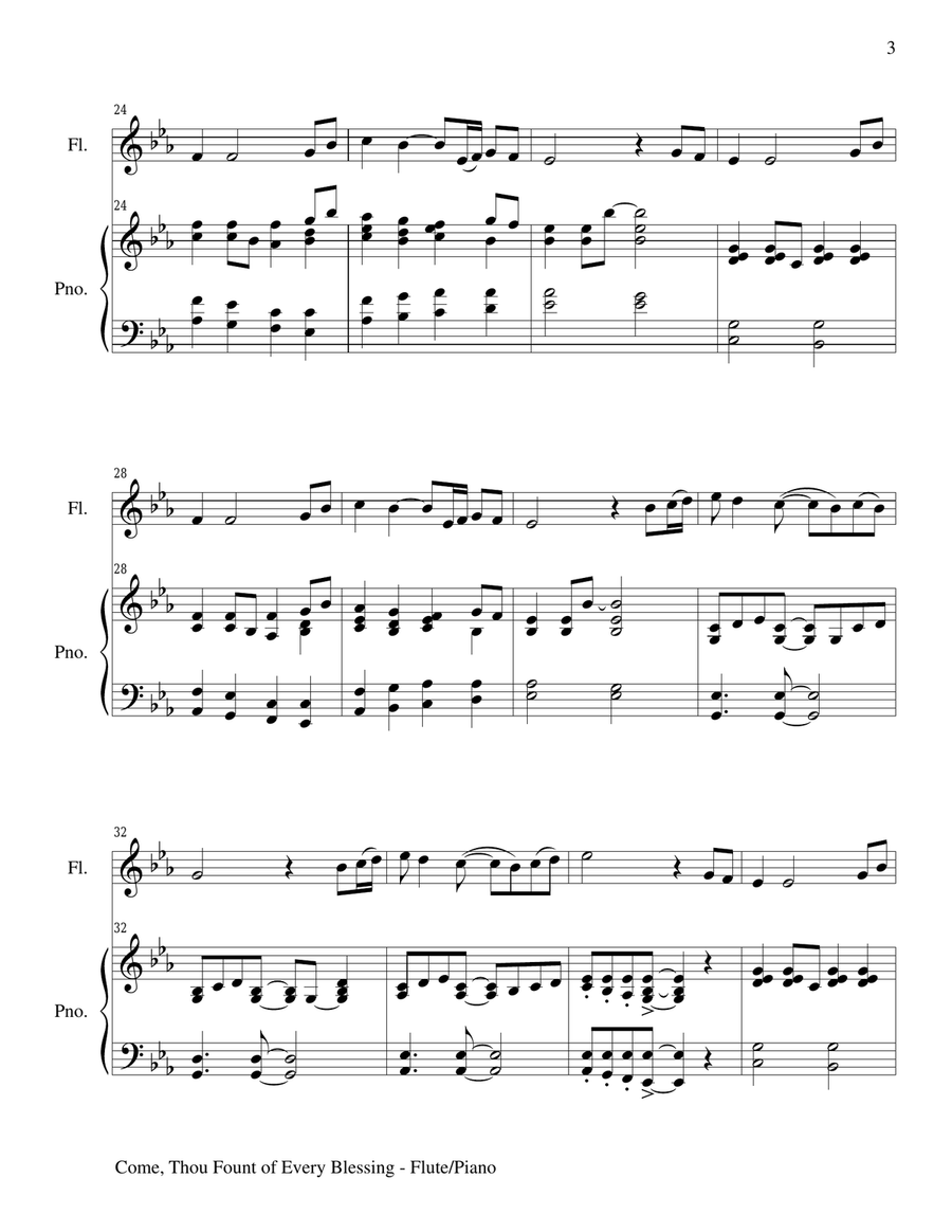 COME, THOU FOUNT OF EVERY BLESSING (Flute/Piano and Flute Part) Flute Solo scores gallery preview page 3