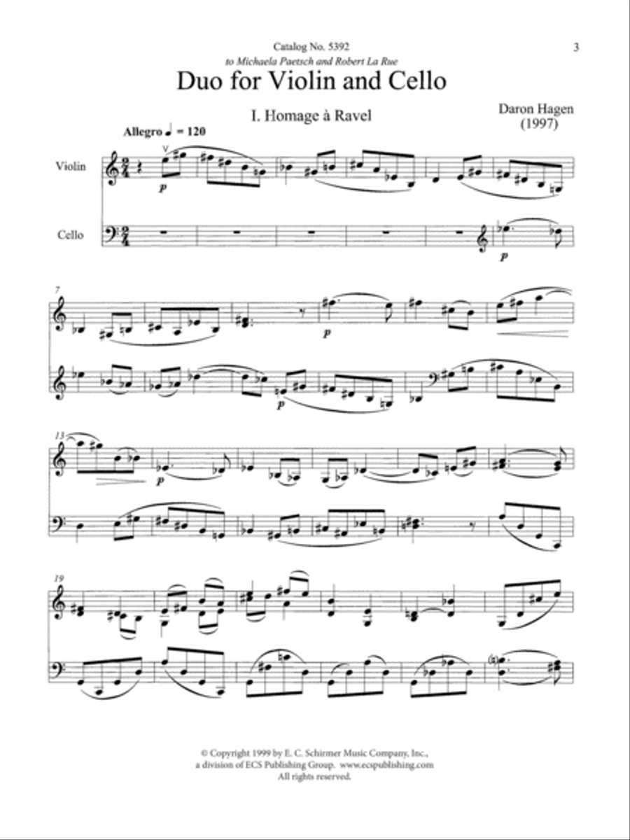 Duo for Violin and Cello (Downloadable)