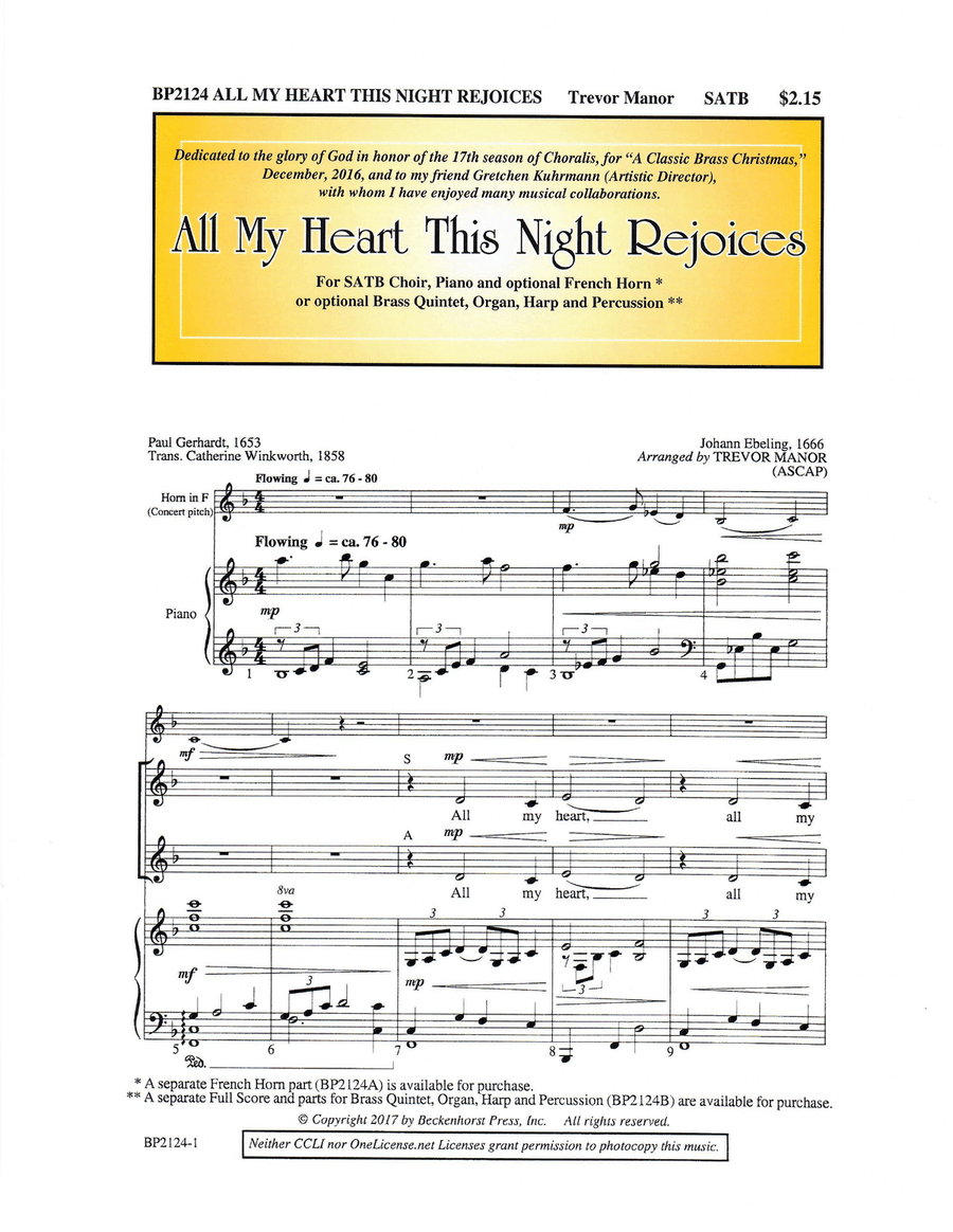 All My Heart This Night Rejoices 4-Part scores gallery preview page 2
