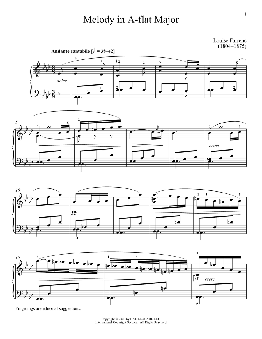 Melody in A-flat Major Piano Solo scores gallery preview page 1