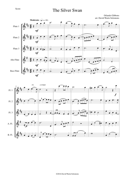 The Silver Swan for flute quintet (3 flutes, 1 alto flute, 1 bass flute) image number null