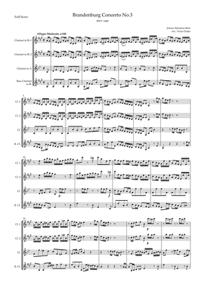 Brandenburg Concerto No. 3 in G major, BWV 1048 1st Mov. (J.S. Bach) for Clarinet Quartet