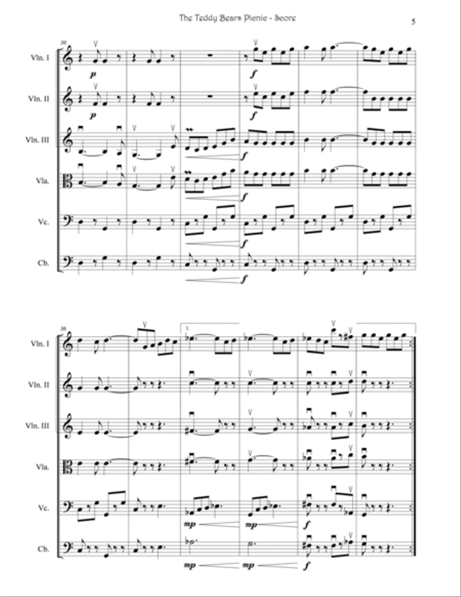 The Teddy Bears Picnic - String Quartet, String Quintet, String Ensemble or Orchestra String Quartet scores gallery preview page 5