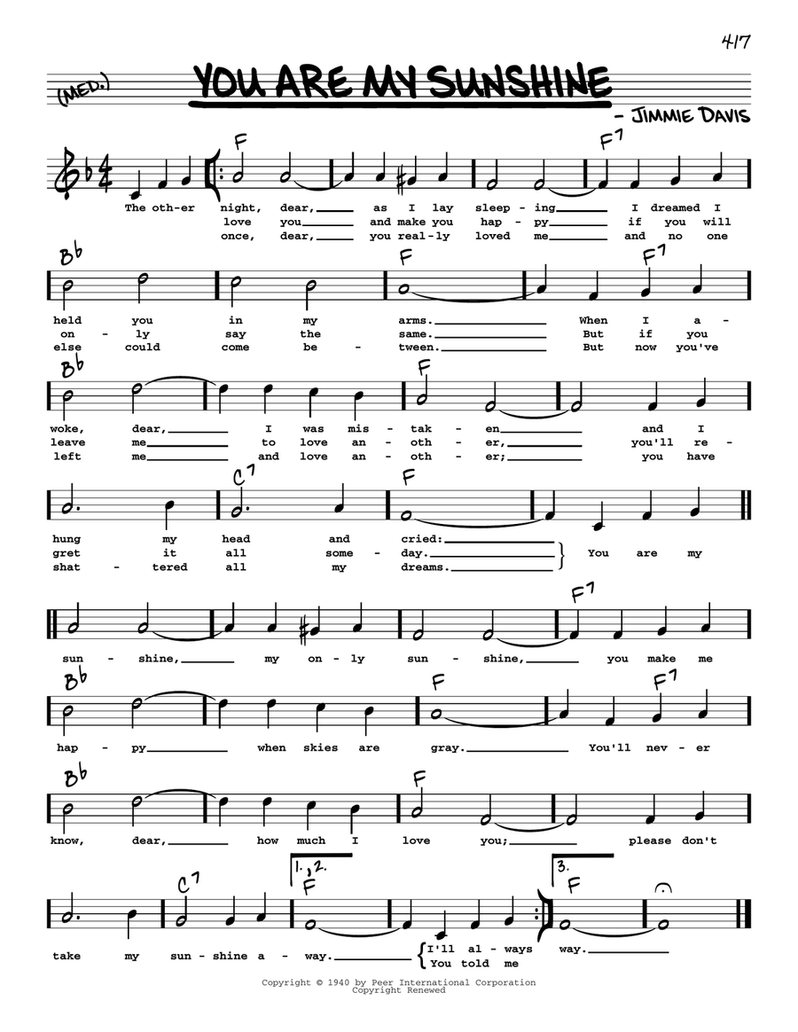You Are My Sunshine (High Voice) High Voice scores gallery preview page 1