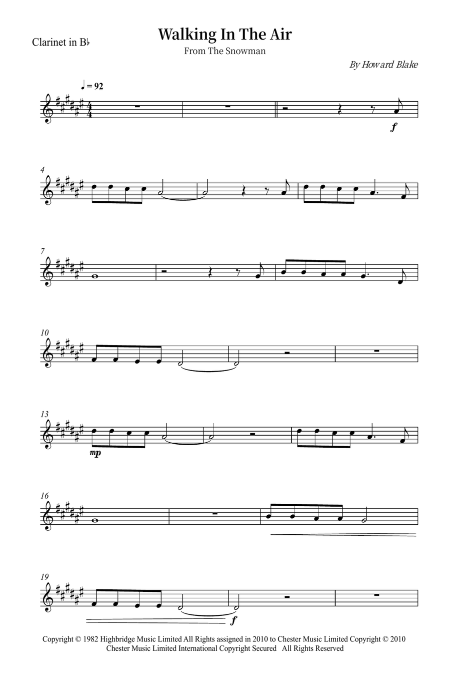 Walking In The Air B-Flat Clarinet scores gallery preview page 1