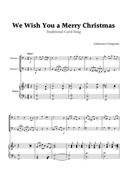 We Wish you a Merry Christmas for Bassoon Duet with Piano image number null