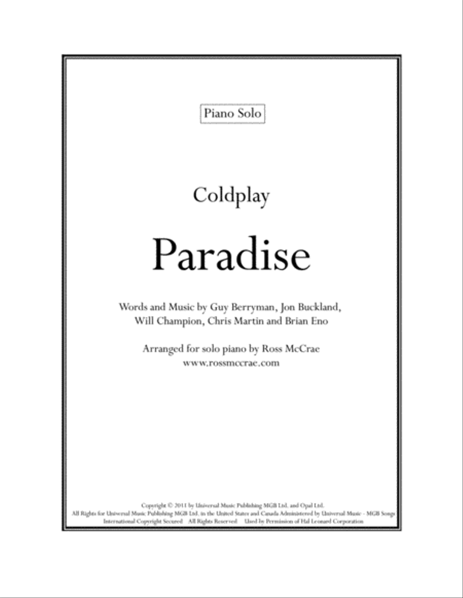 Paradise Paradise Piano Solo scores gallery preview page 1