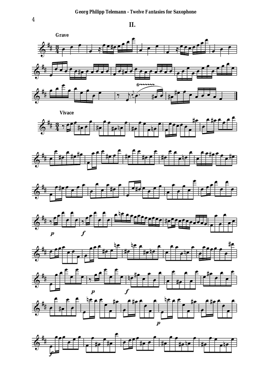 Georg Philipp Telemann: 12 Fantasias for Flute without Bass, TWV 40:2-13, adapted for saxophone (any Woodwind Quartet scores gallery preview page 4