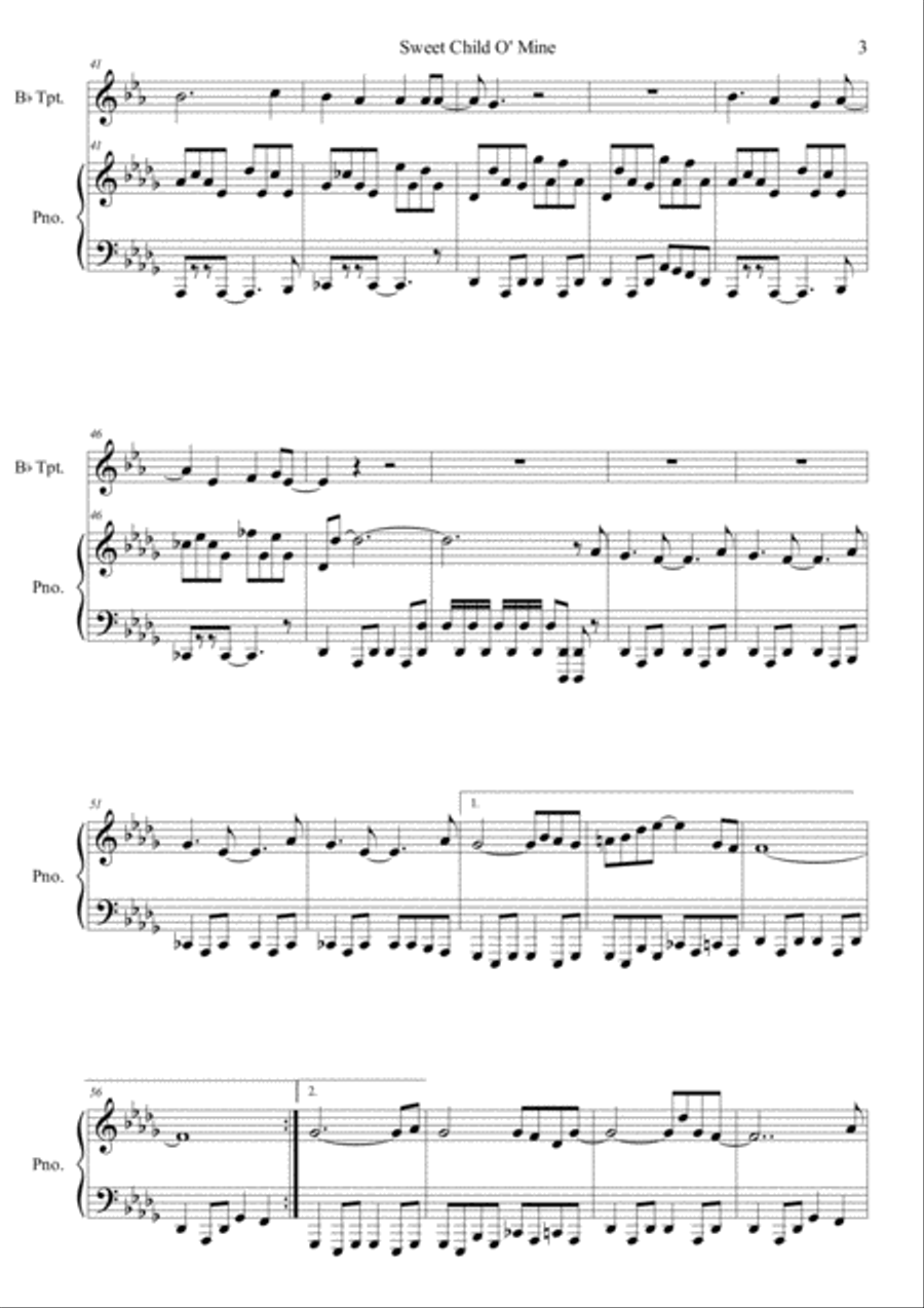 Sweet Child O' Mine Sweet Child O' Mine Trumpet Duet scores gallery preview page 3