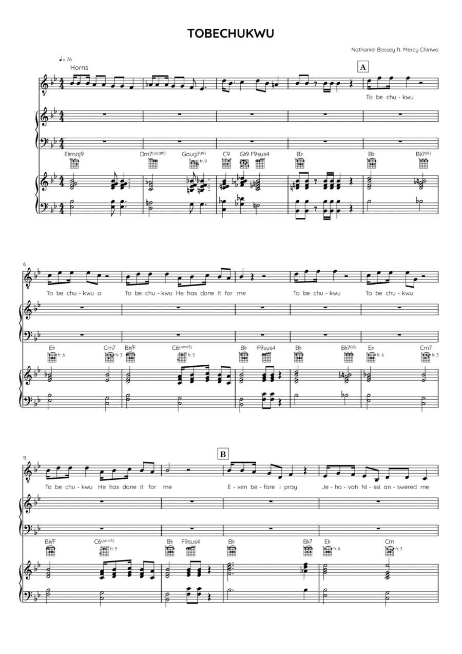 Tobechukwu Piano, Vocal, Guitar scores gallery preview page 1