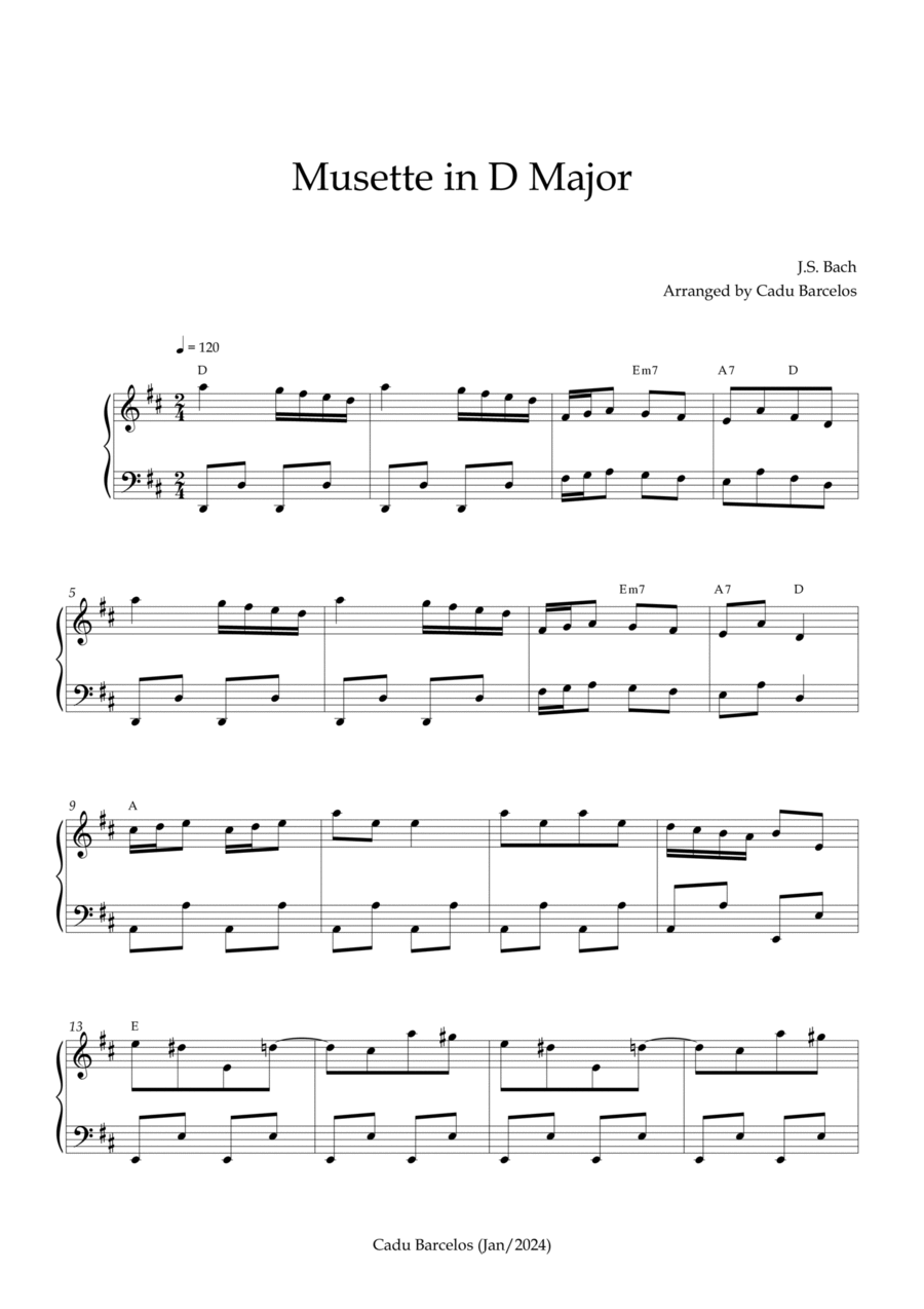 Musette in D Major - Easy Piano Chords Easy Piano scores gallery preview page 1