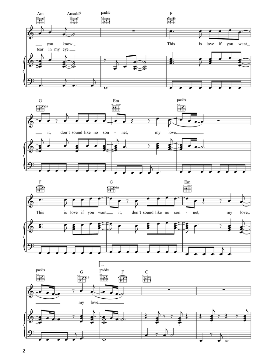 Sonnet Piano, Vocal, Guitar scores gallery preview page 2