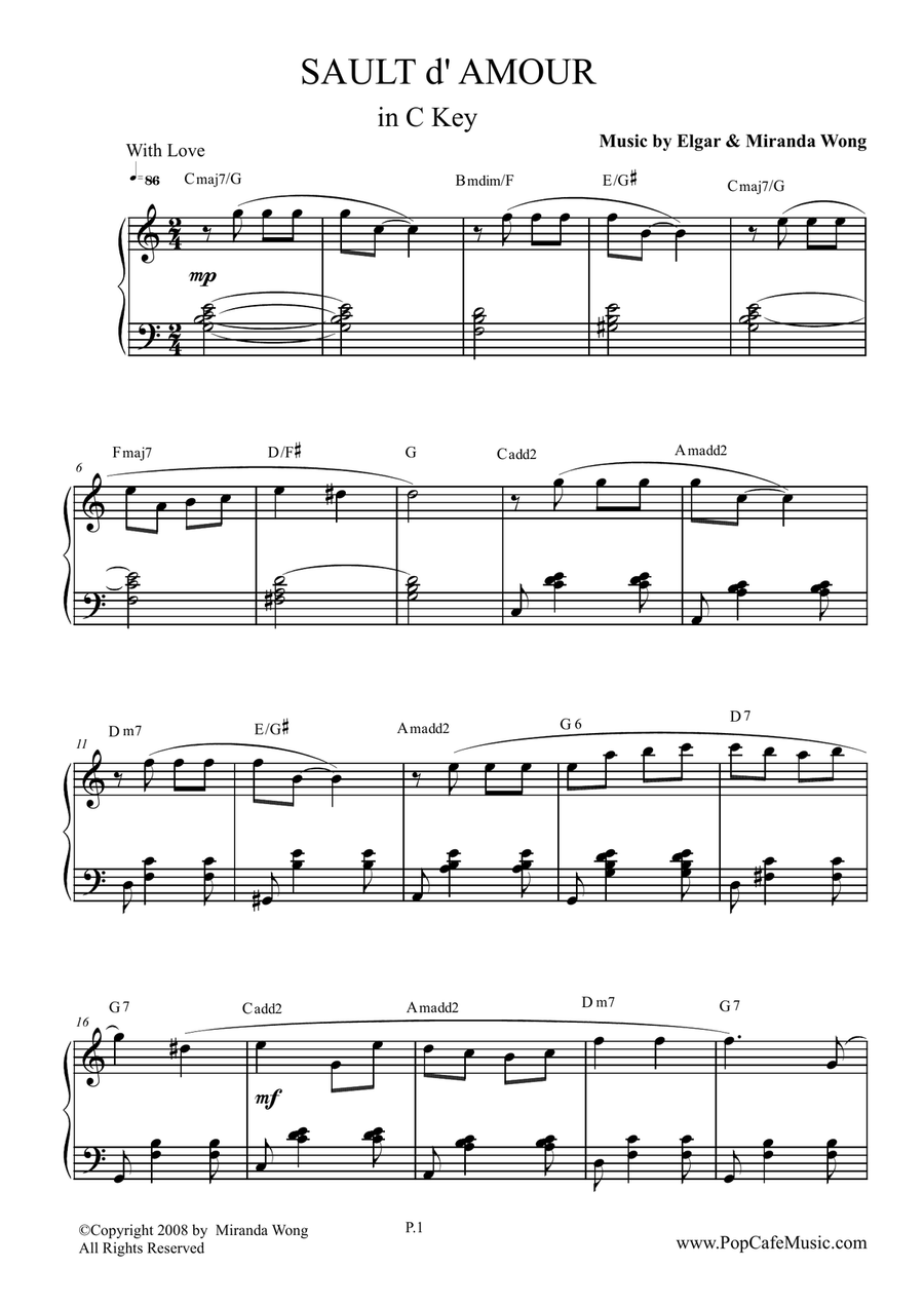 Salut d' Amour / Love's Greeting in C Key (Lovely Version) Easy Piano scores gallery preview page 1