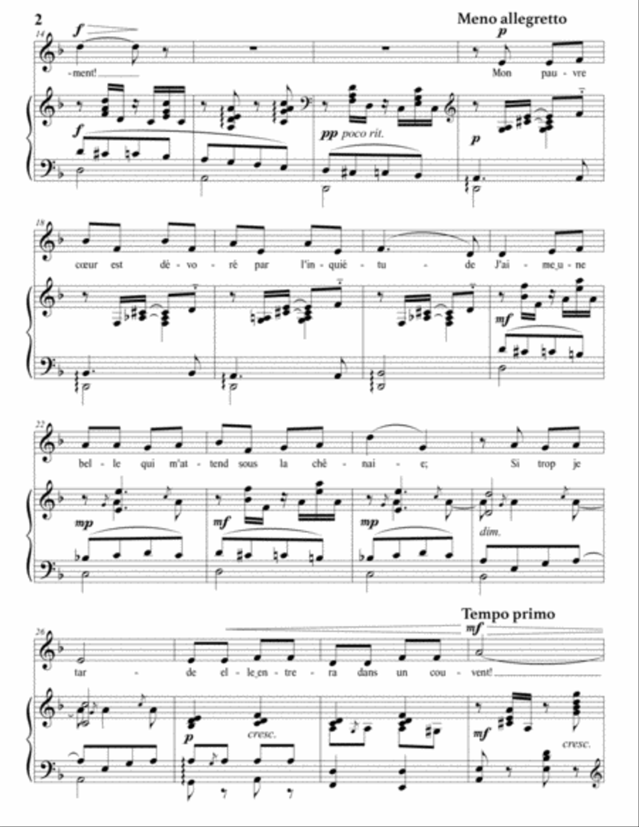 DE SÉVERAC: Chanson pour le petit cheval (transposed to D minor) Voice scores gallery preview page 3