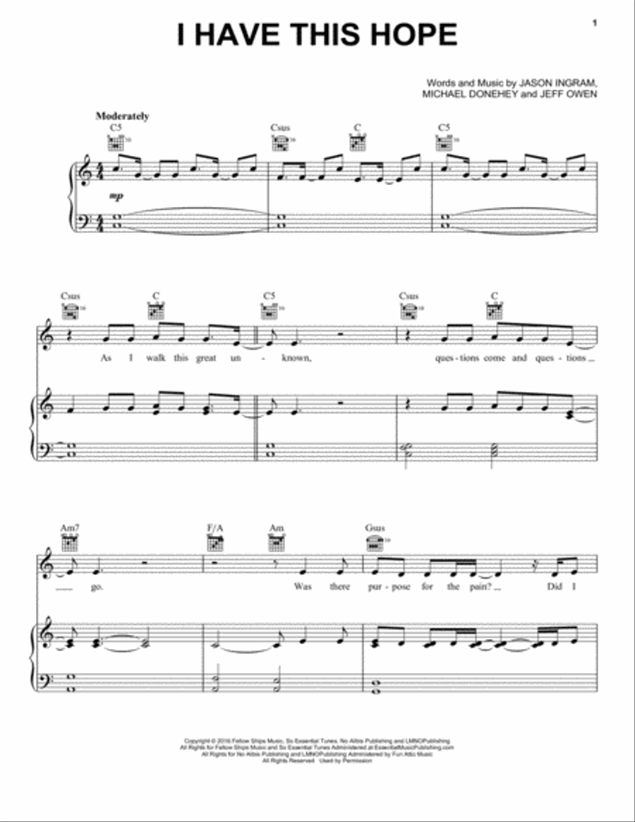 I Have This Hope Piano, Vocal, Guitar scores gallery preview page 1