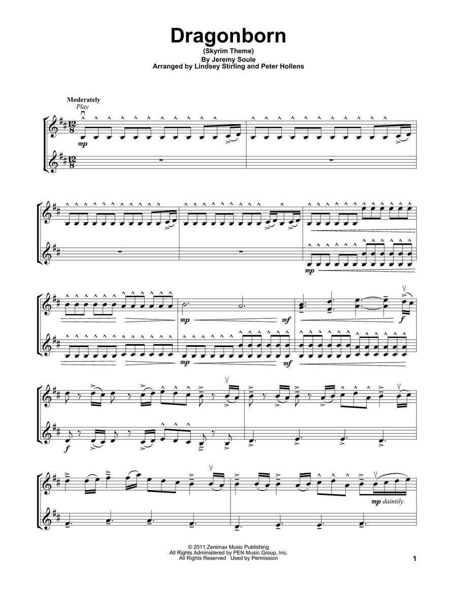 Dragonborn (Skyrim Theme) Violin Solo scores gallery preview page 1