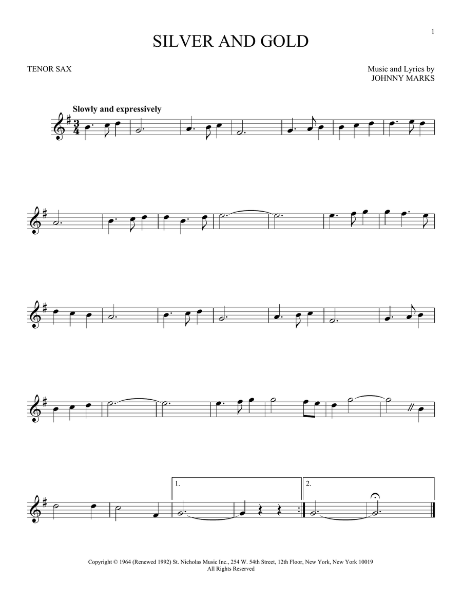 Silver And Gold Tenor Saxophone scores gallery preview page 1