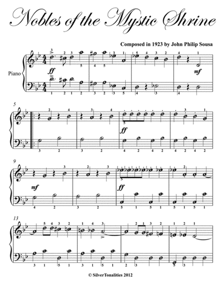 Nobles of the Mystic Shrine Easy Piano Sheet Music