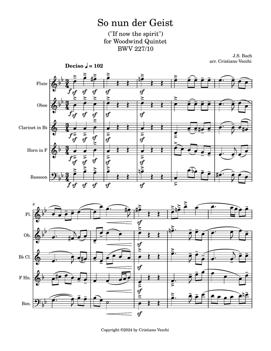 Book cover for "So nun der Geist" for Woodwind Quintet
