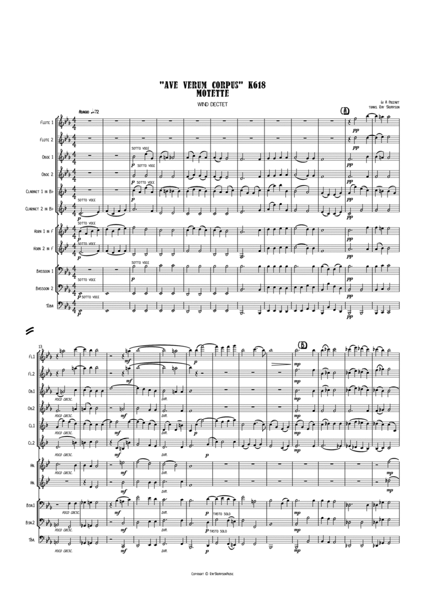 Mozart: Motet "Ave Verum Corpus" K618 - wind dectet image number null