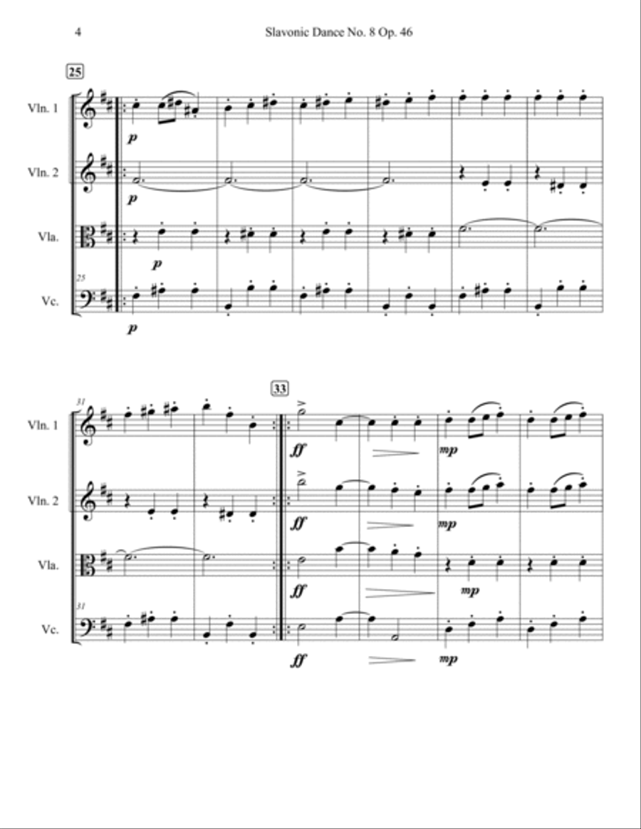 Slavonic Dance Op. 46 No. 8 String Quartet scores gallery preview page 4