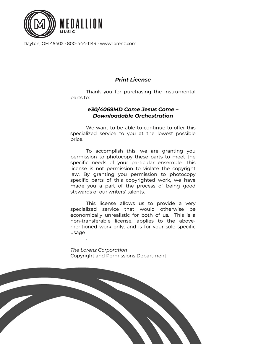 Come Jesus Come - Downloadable Orchestration Orchestra scores gallery preview page 1