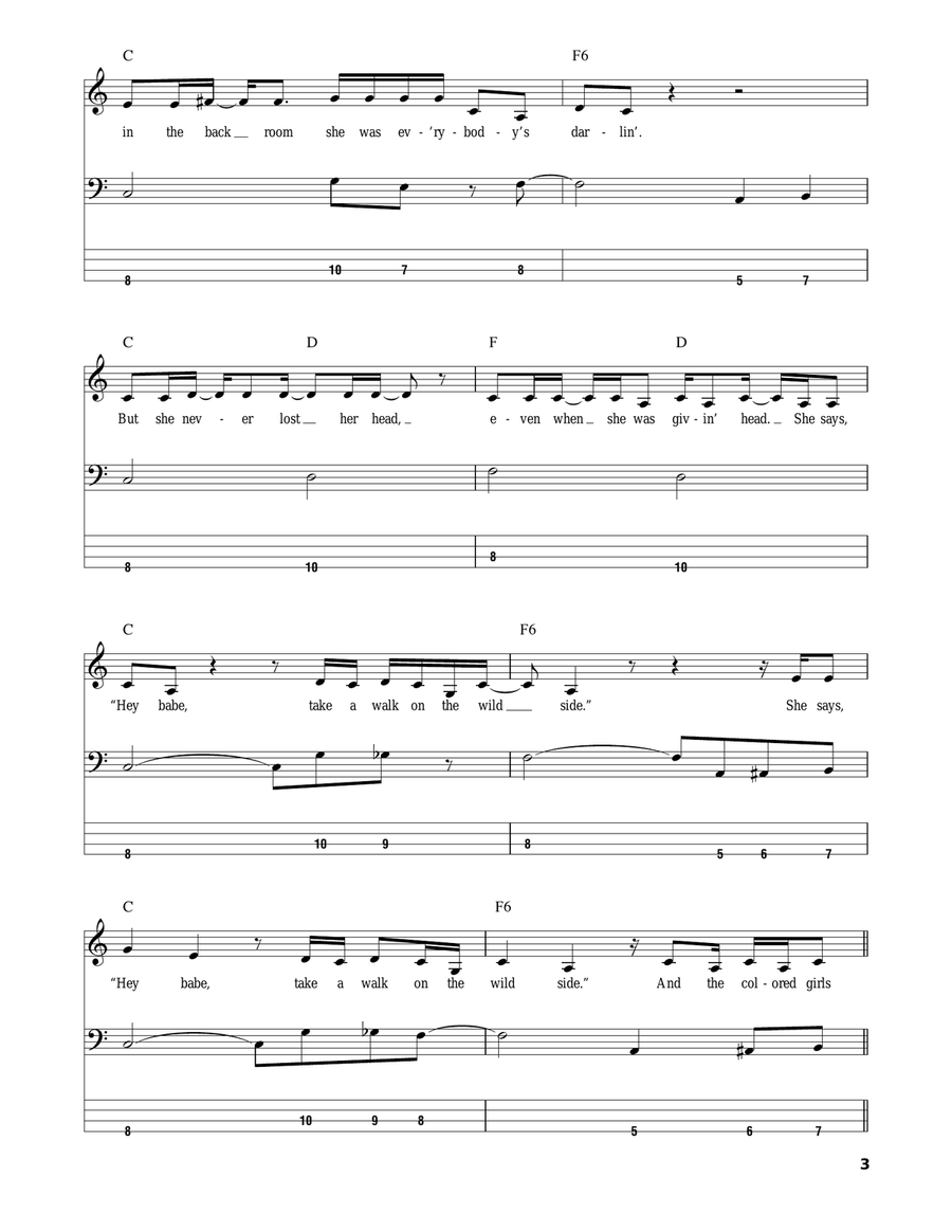 Walk On The Wild Side Walk On The Wild Side Bass Guitar Tablature scores gallery preview page 3