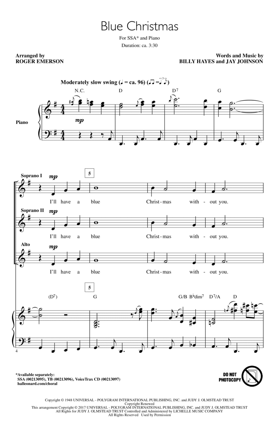 Blue Christmas SSA scores gallery preview page 1