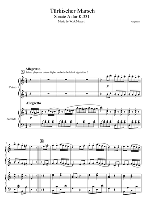 "Turkish March K.331" Piano 4hands, Beginner / Teacher and Student ver. (score)
