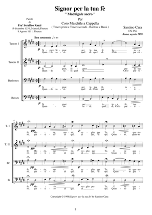 Signor per la tua fè- Sacred Madrigal for Male choir (TTBrB) a cappella