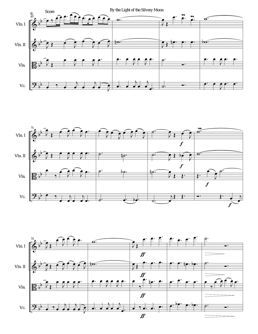 By the light of the silvery moon for string quartet String Quartet scores gallery preview page 6