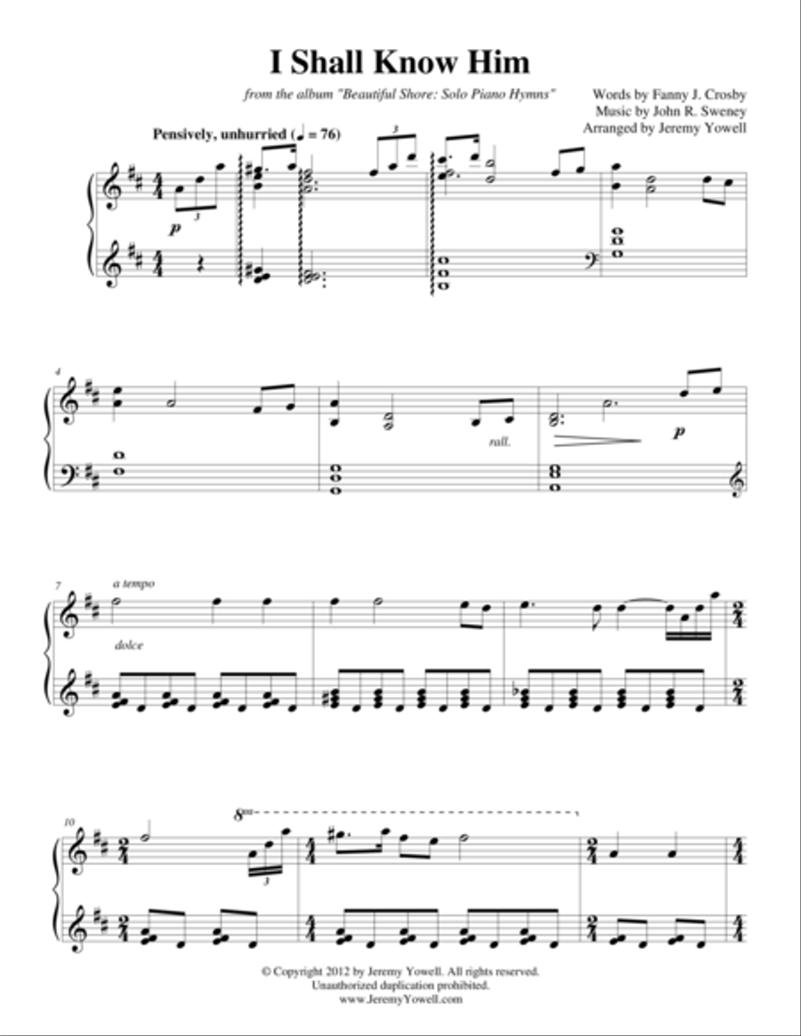 I Shall Know Him I Shall Know Him Piano Solo scores gallery preview page 1