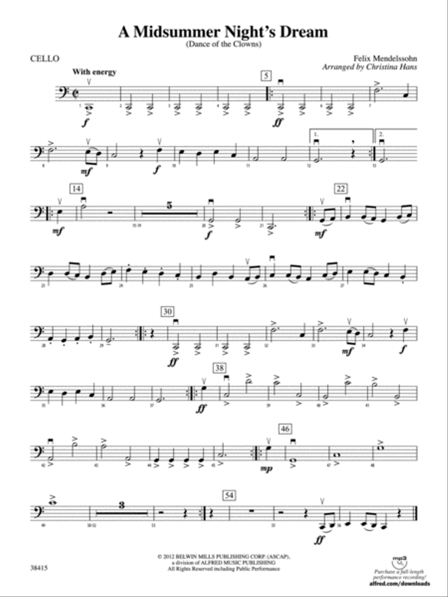A Midsummer Night's Dream (Dance of the Clowns): Cello String Orchestra scores gallery preview page 1