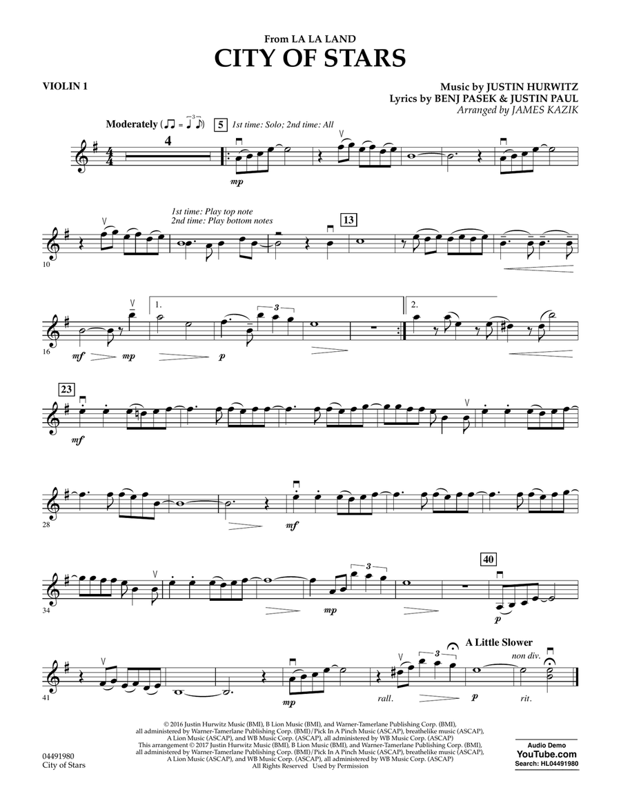 City of Stars (from La La Land) - Violin 1 Orchestra scores gallery preview page 1