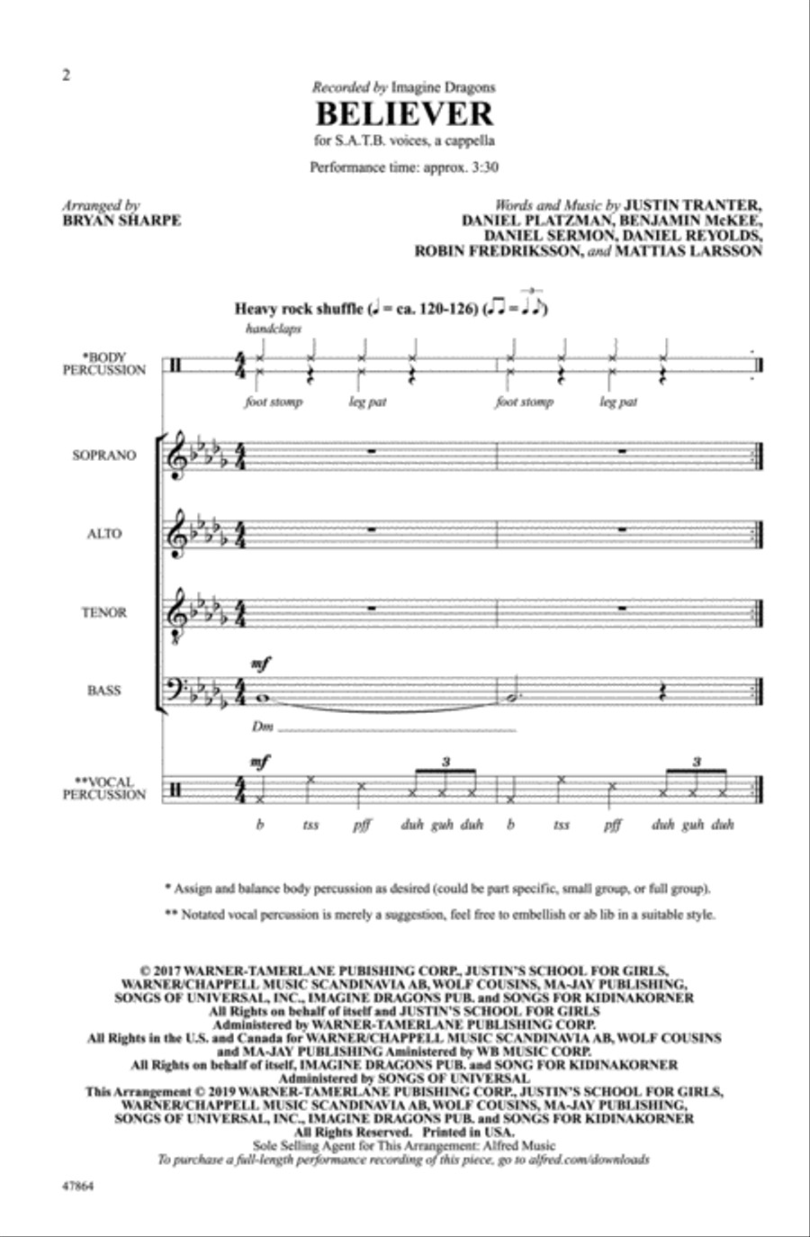 Believer Choir scores gallery preview page 1