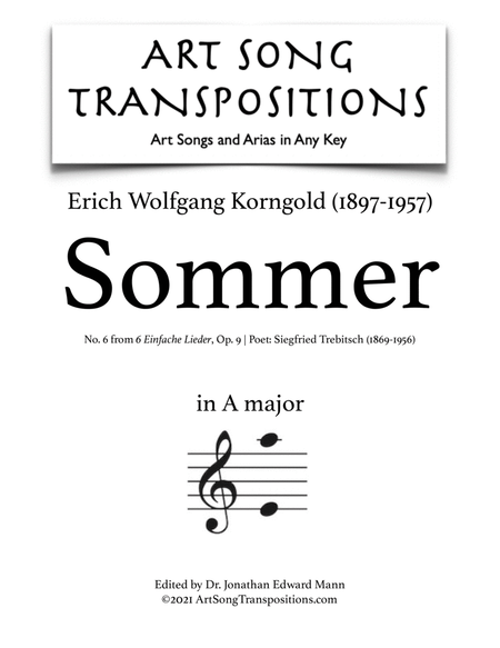 KORNGOLD: Sommer, Op. 9 no. 6 (transposed to A major)