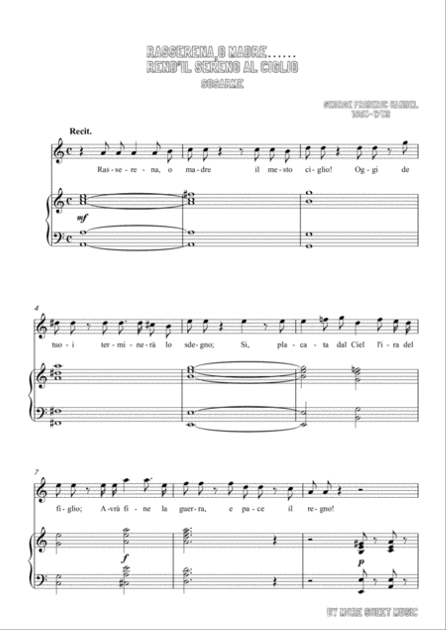 Handel-Rasserena,o Madre…Rend'il sereno al ciglio in a minor,for Voice and Piano Voice Solo scores gallery preview page 3