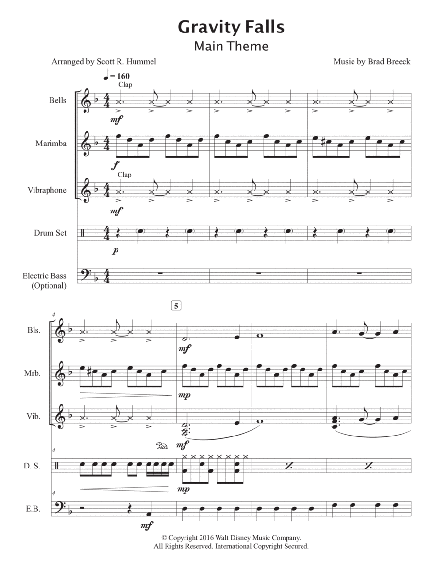 Gravity Falls (main Theme) Percussion Ensemble scores gallery preview page 1