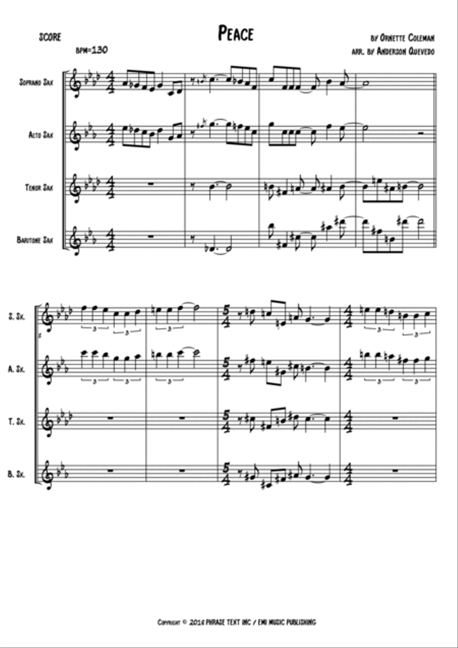 Peace Woodwind Quartet scores gallery preview page 3
