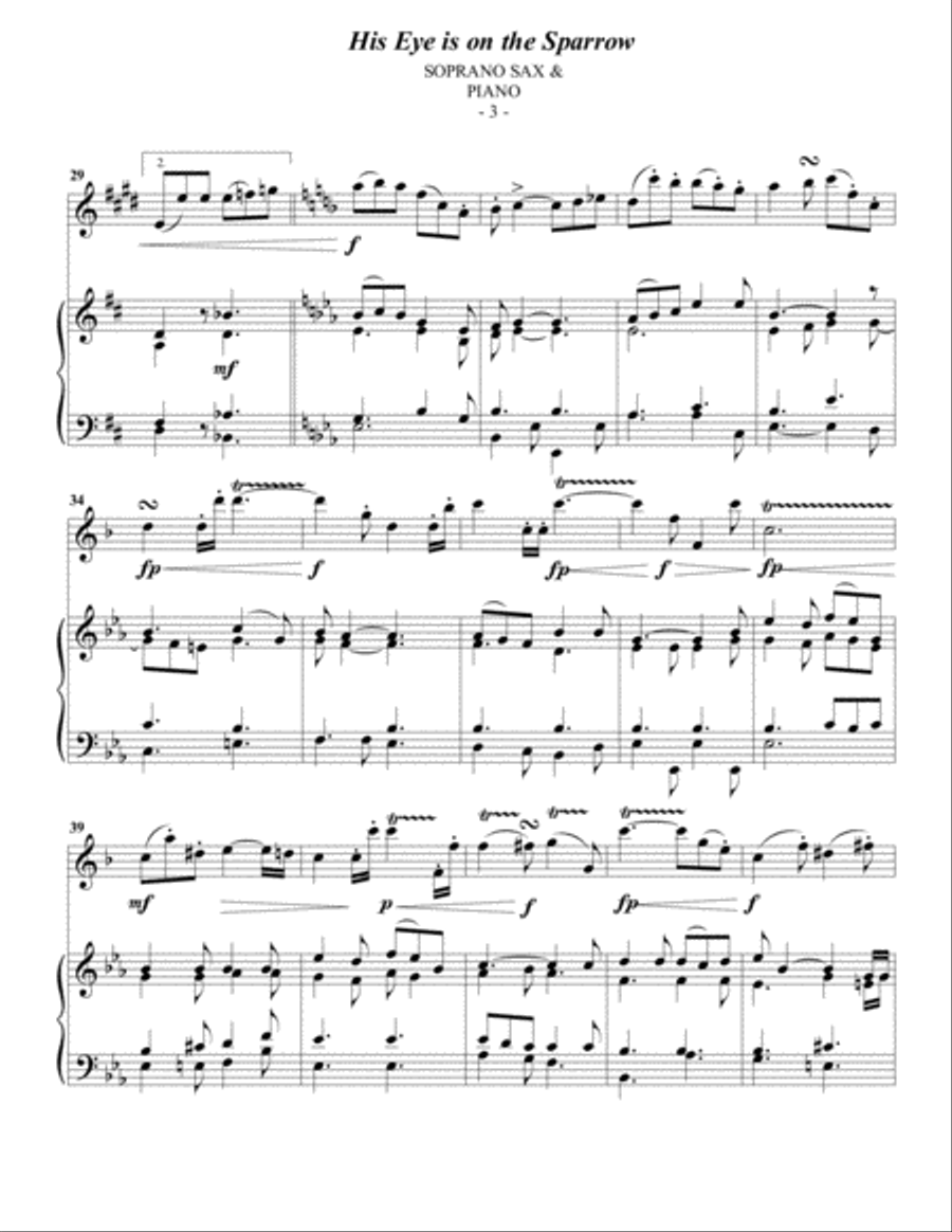 Gabriel: His Eye Is On The Sparrow for Soprano Sax & Piano Soprano Saxophone scores gallery preview page 3