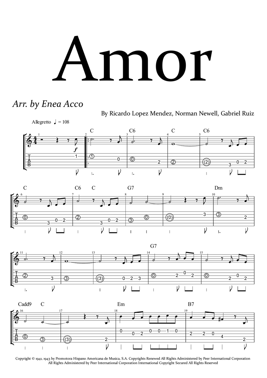 Amor (Amor, Amor, Amor) Piano scores gallery preview page 1