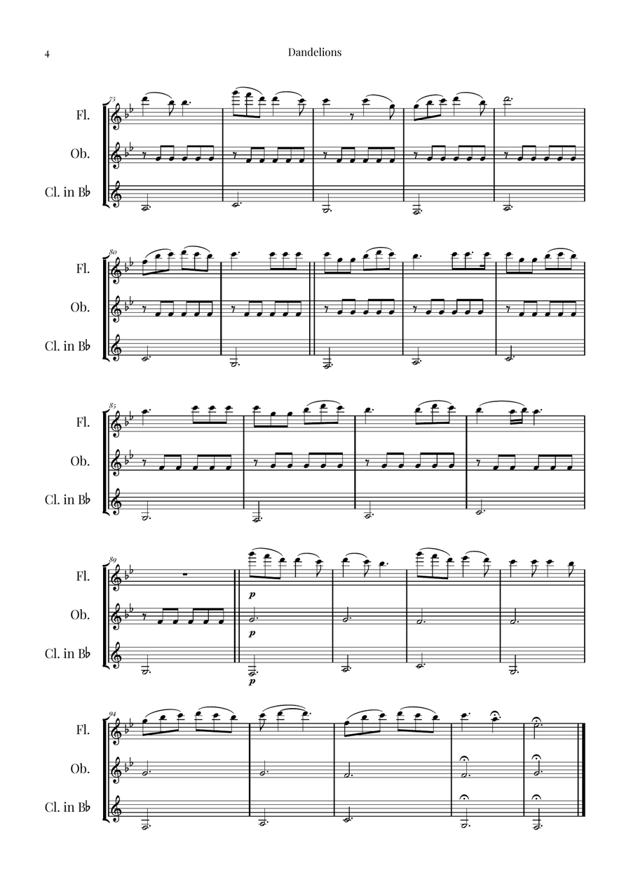 Dandelions Woodwind Trio scores gallery preview page 4