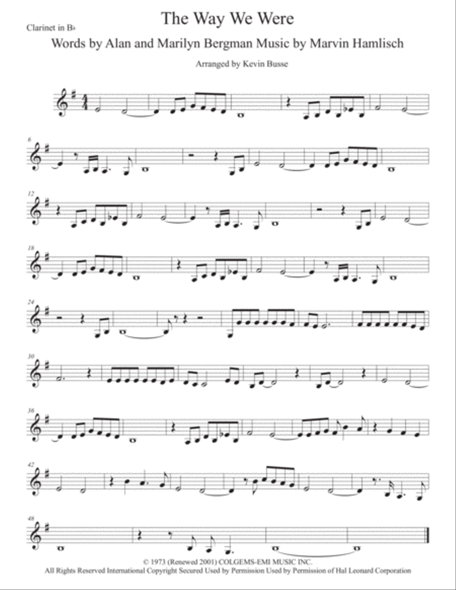 The Way We Were Clarinet Solo scores gallery preview page 1