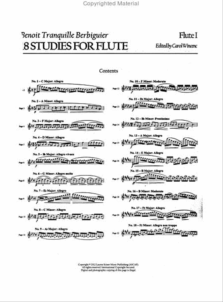 Benoit Tranquille Berbiguier – 18 Studies for Flute 2-Part scores gallery preview page 2